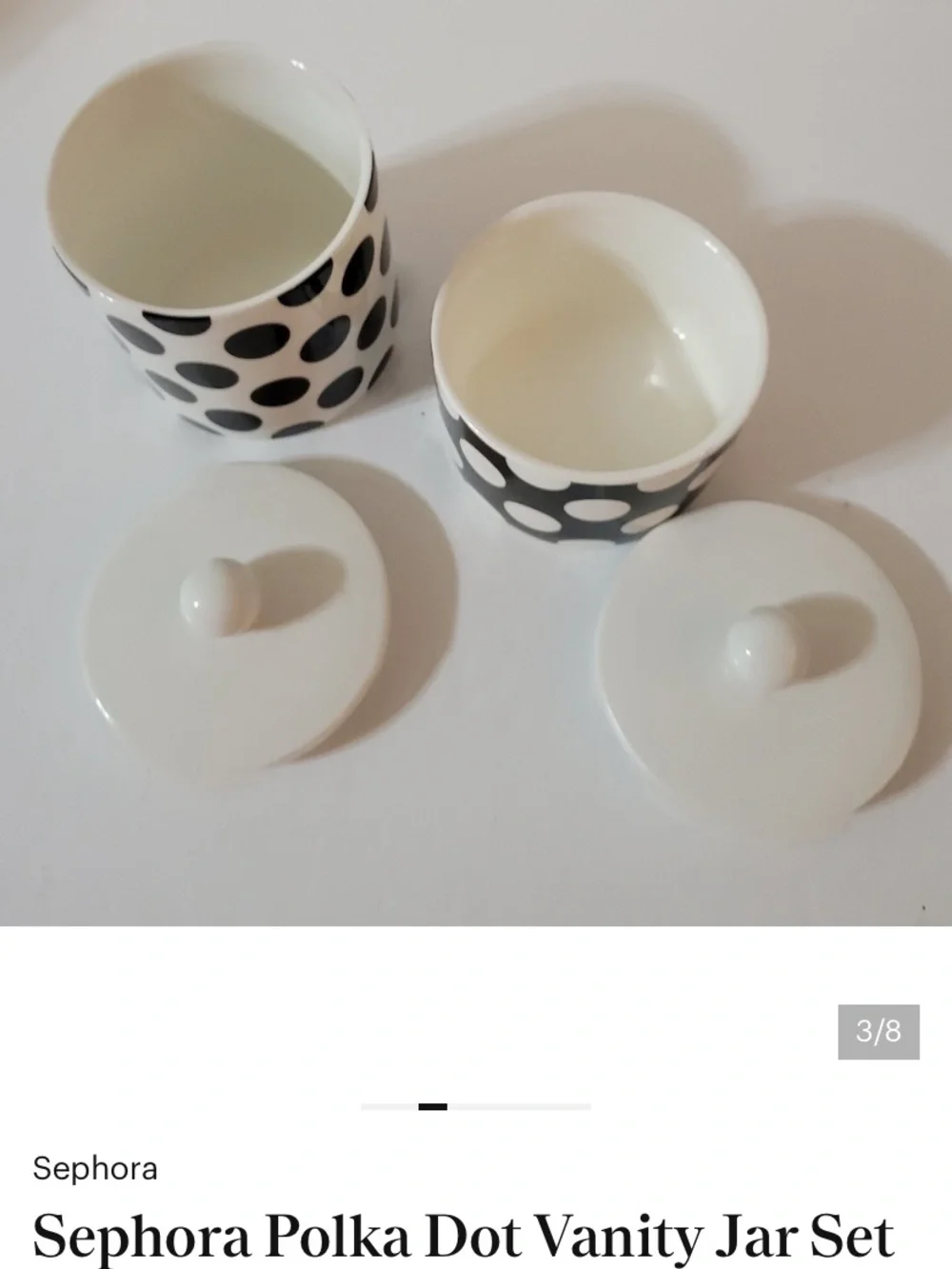 Sephora Black and White Polka Dot Vanity Jar with Lid set of 2 limited edition
